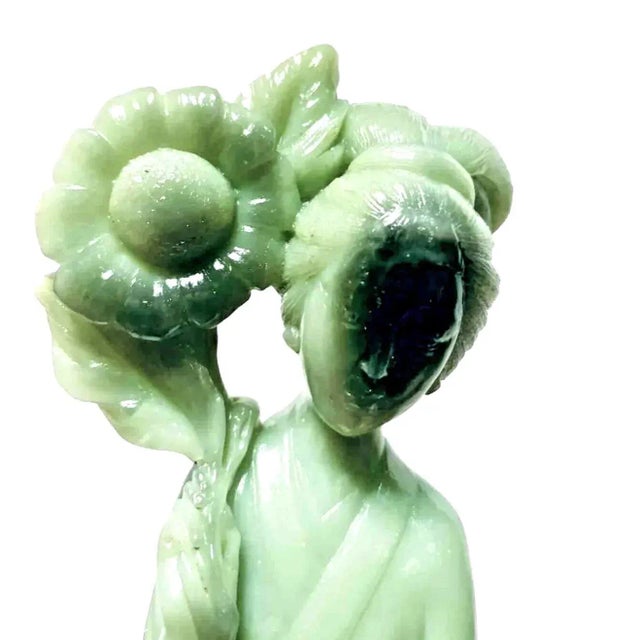 Vintage 1960s Gino Ruggeri for Wony, Italy Faux Green Jade Japanese Couple Sculpture Figurines - Set of 2 For Sale - Image 10 of 11