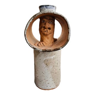 Abstract Ceramic Face Vase For Sale