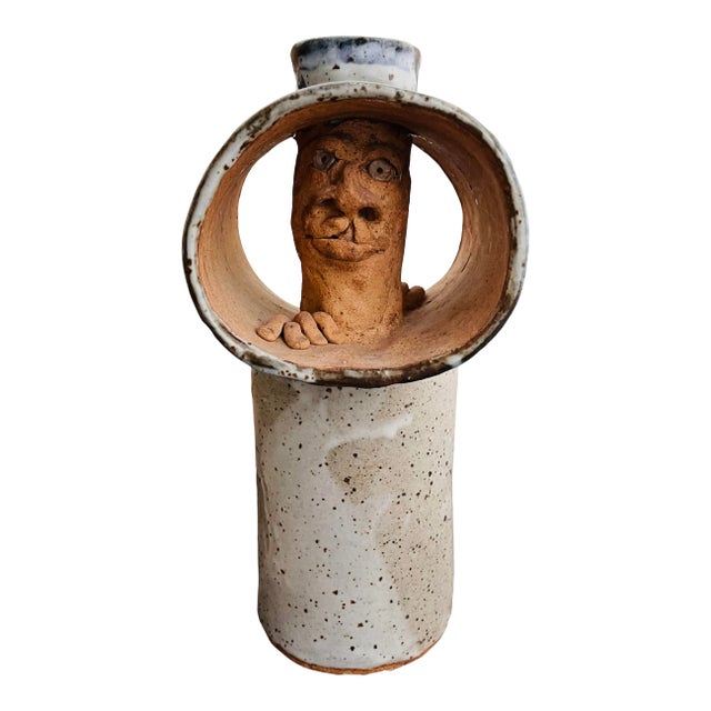 Abstract Ceramic Face Vase For Sale