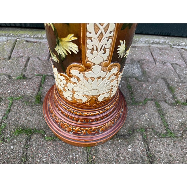 1913 English Porcelain Pedestal Floral Cream Antique Column For Sale - Image 9 of 12