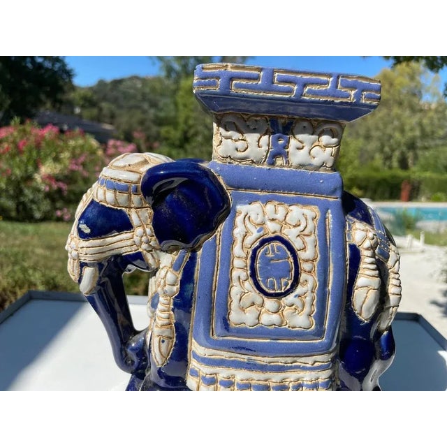 Hollywood Regency Hollywood Regency Chinese Blue Elephant Garden Plant Stand For Sale - Image 3 of 11