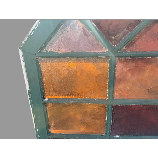 Early 20th Century Large Antique Colored Stained Glass Pyramidal Church Window For Sale - Image 5 of 12