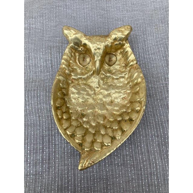 Vintage Polished Solid Brass Owl Dish For Sale In New York - Image 6 of 12
