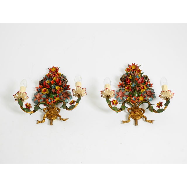 1960s Vintage Hand-Painted and Gilded Metal Wall Lamps by Hans Möller, 1960s, Set of 2 For Sale - Image 5 of 18