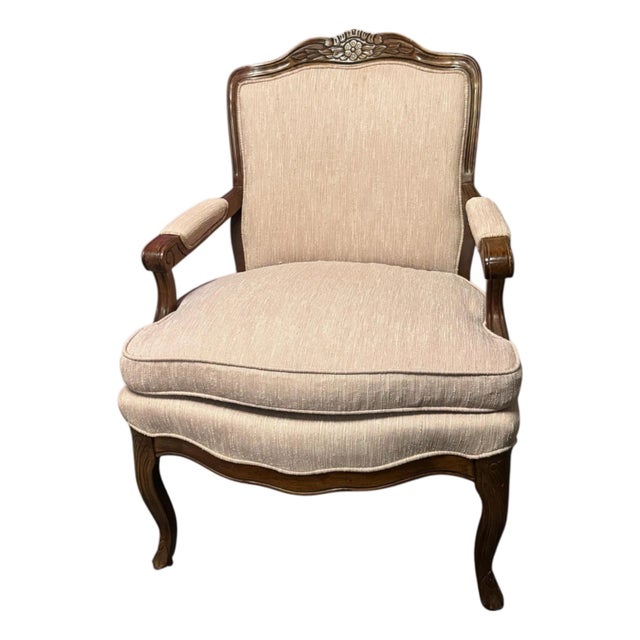 1970s Bernhardt French Provincial Carved Bergère Armchair For Sale