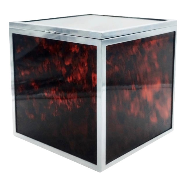 Squared Ice Bucket in Tortoise Shell Effect Acrylic and Chrome by Christian Dior, Italy, 1970s For Sale