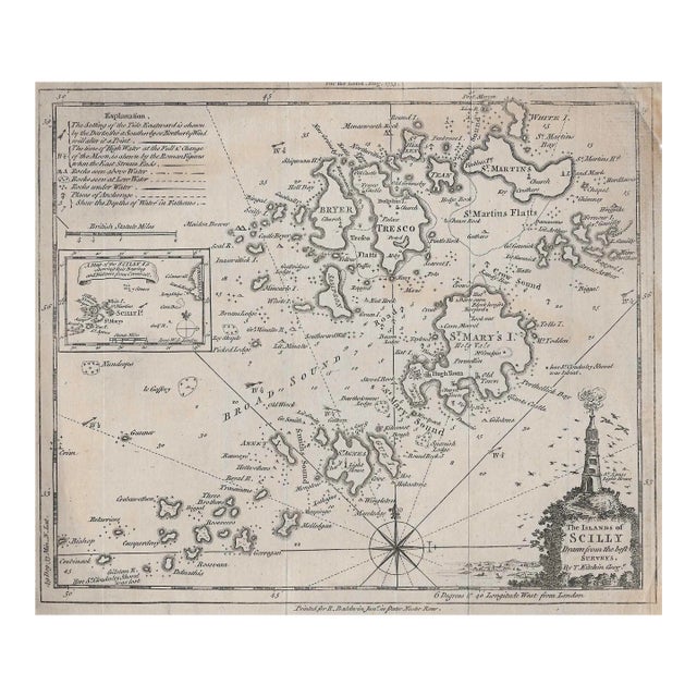 Antique English Map of the Islands of Scilly Off Cornwall For Sale