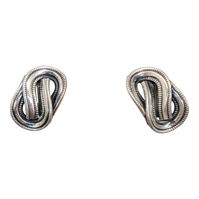 Vintage 1950s Signed Napier Silvertone Knot Clip Earrings-2 Pieces For Sale
