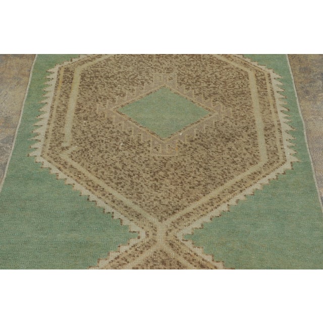Vintage Turkish Runner With Geometric Medallions in Sage Green - Rug & Kilim For Sale In New York - Image 6 of 9