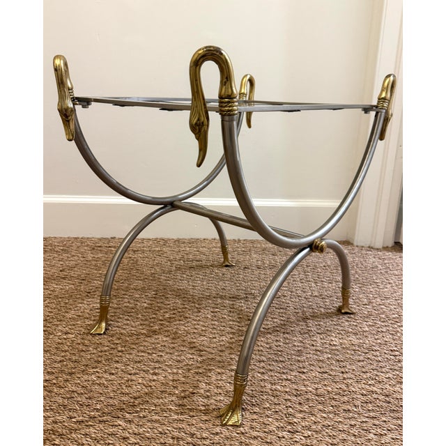 Maison Jansen Maison Jansen Attributed Iron and Brass Swan Curule Stool For Sale - Image 4 of 12