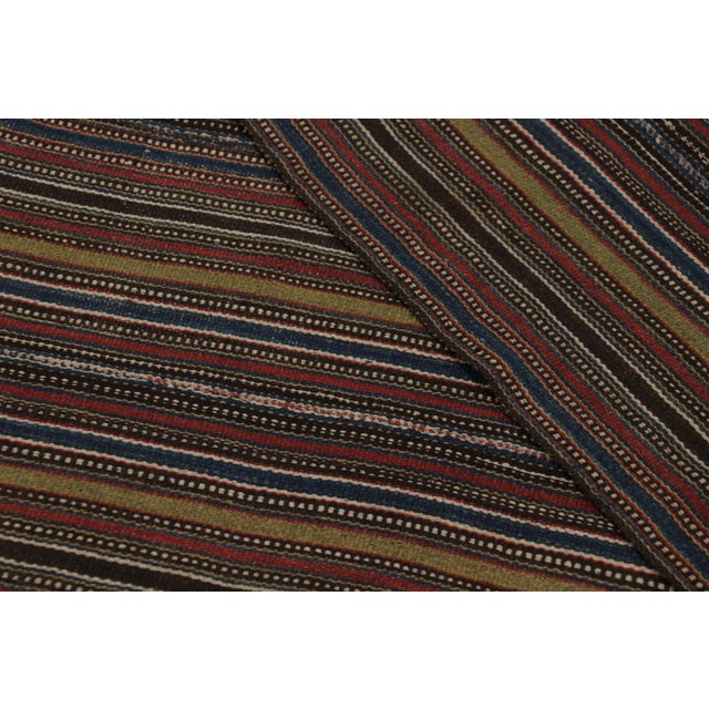 Brown Vintage Persian Kilim, Square Rug in Fine Polychromatic Stripes - Rug & Kilim For Sale - Image 8 of 8