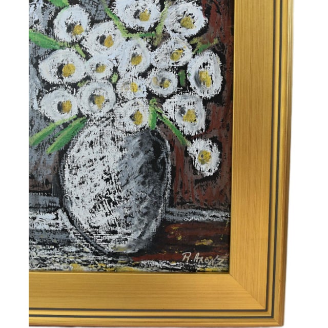 Original one-of-a-kind contemporary oil painting of a bouquet of white flowers on artist canvas panel. The talented artist...