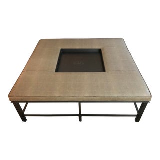 Transitional Baker Fabric and Steel Square Coffee Table For Sale