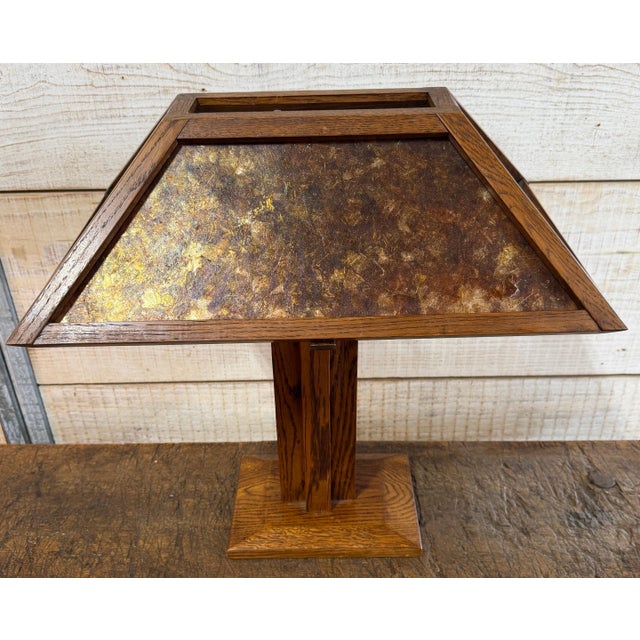 Pair of Frank Lloyd Wright Style Oak & Mica Table Lamps, USA, circa 1980s For Sale - Image 14 of 15
