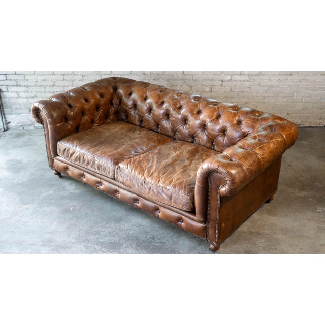2010s Restoration Hardware Distressed Cigar Leather Kensington Luxe Sofa For Sale - Image 5 of 17