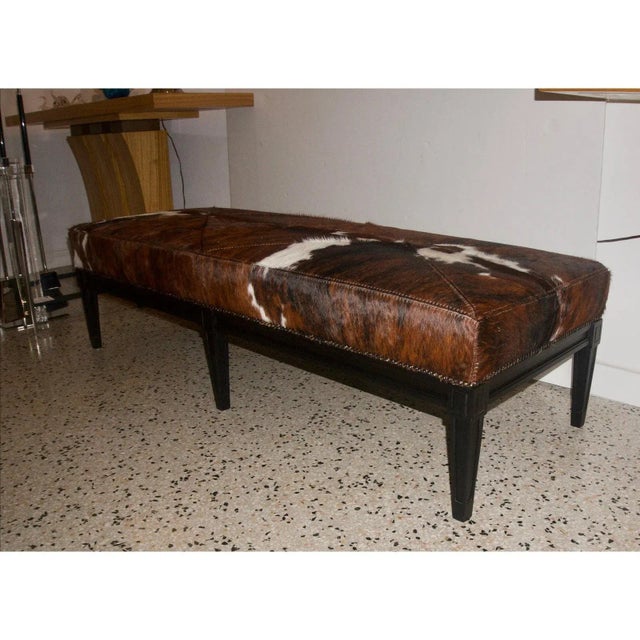 Black Bench With Cowhide Upholstery For Sale - Image 4 of 6