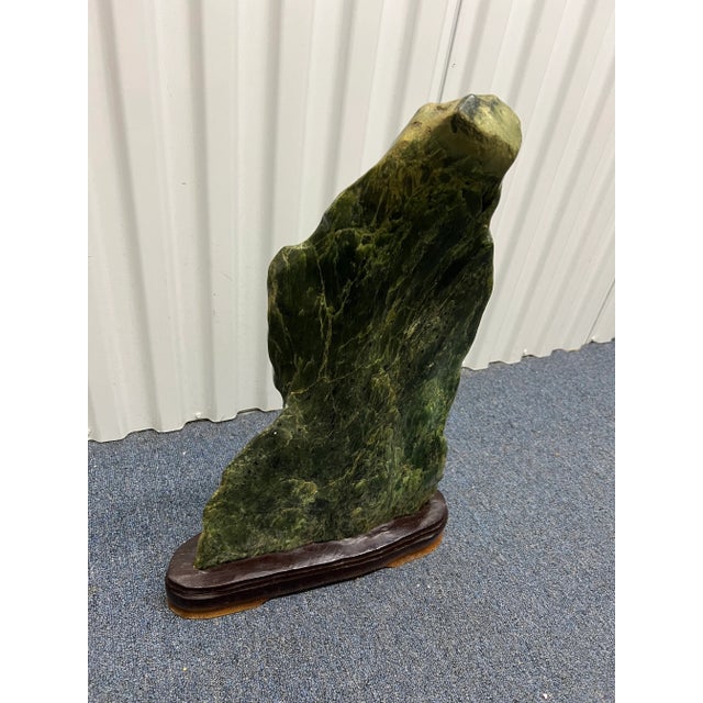 Stone Early 20th Century Antique Chinese Green Serpentine Scholar Rock Diety Stone For Sale - Image 7 of 10