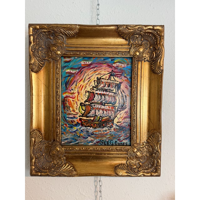 Nautical Serg Graff "Aurora" Original Acrylic Painting Nautical Ship Seascape Art, Coa For Sale - Image 3 of 8