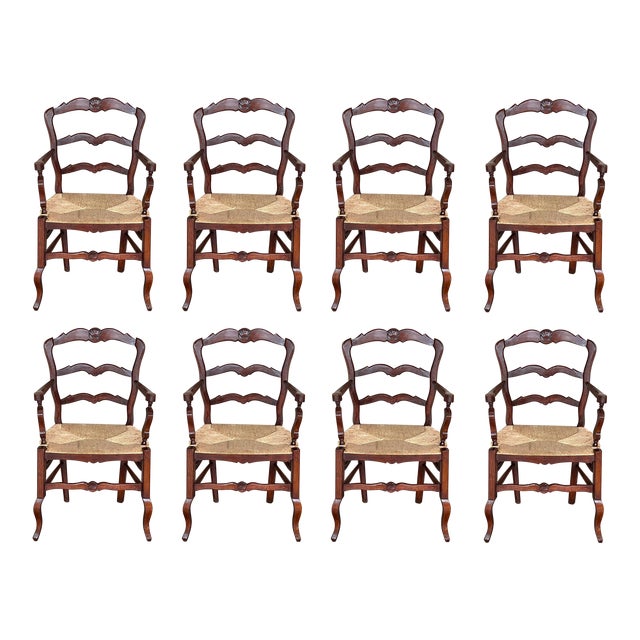 19th Set of Eight Spanish Armchairs With Cane Seat For Sale