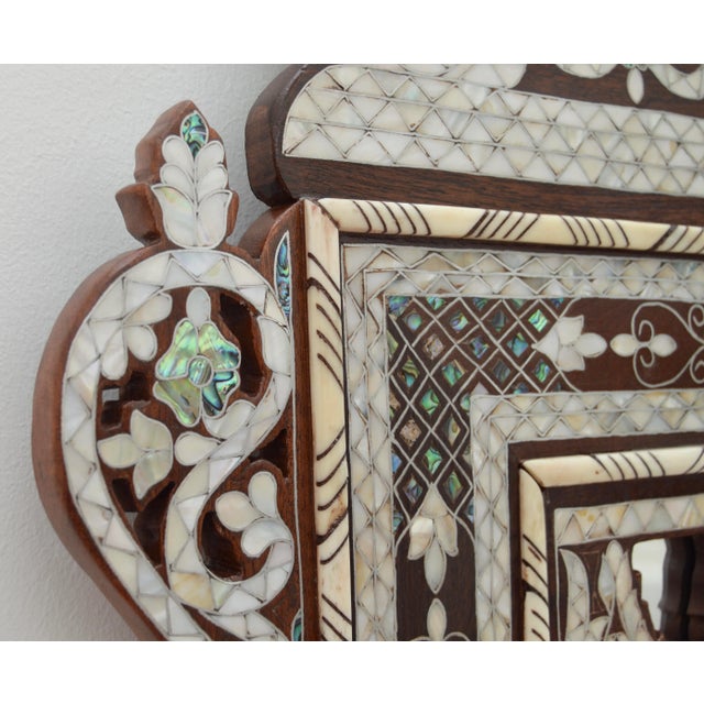 Vintage Moorish Mother-Of-Pearl Inlaid Walnut Console Table & Mirror Set For Sale - Image 12 of 13