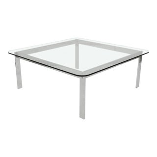Modern Polished Chrome and Glass Square Coffee Table For Sale