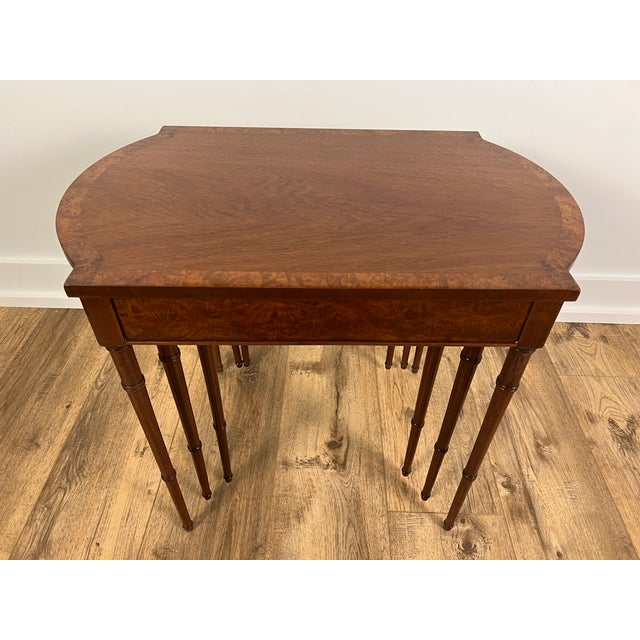 Baker Furniture Mahogany and Burl Maple Nesting Tables Set of 3