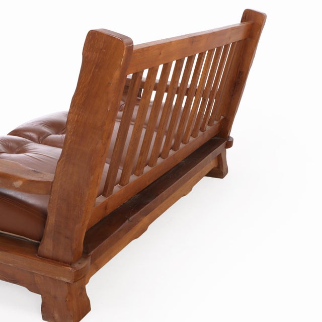 1960s A French Heavy Oak Brutalist Style Open Arm Sofa, C. 1960. For Sale - Image 5 of 5