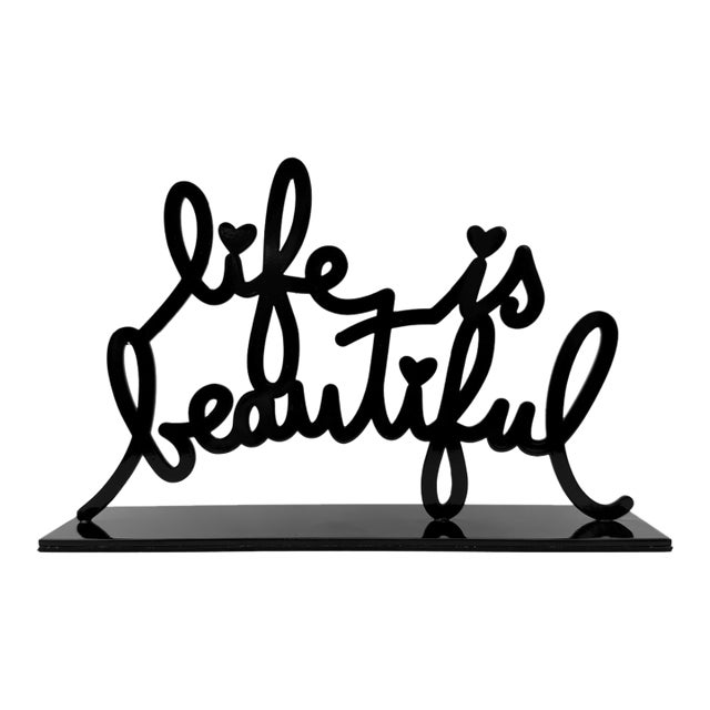 Mr. Brainwash, Life Is Beautiful (Black), Rare Signed Metal Sculpture For Sale