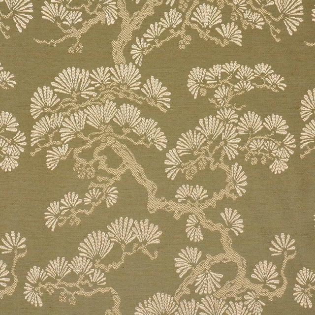 Traditional Schumacher Hinata Fabric In Olive For Sale - Image 3 of 5