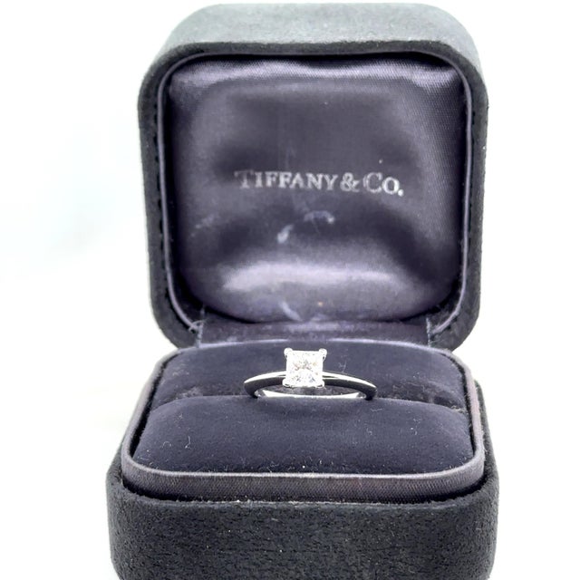 Tiffany & Co. Platinum Princess Cut Diamond Engagement Ring 0.82ct 4.5gSize 6.75 For Sale - Image 9 of 11