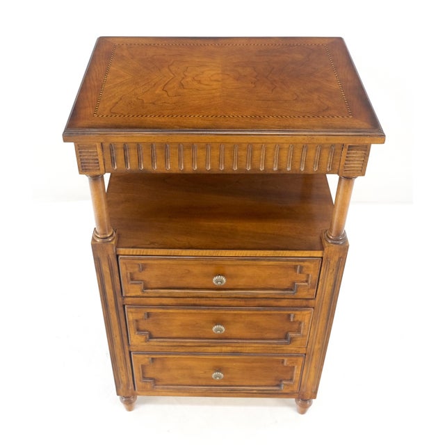 Drexel Light American Walnut Inlayed Top Console Entry Stand Side Table Dresser For Sale - Image 13 of 18