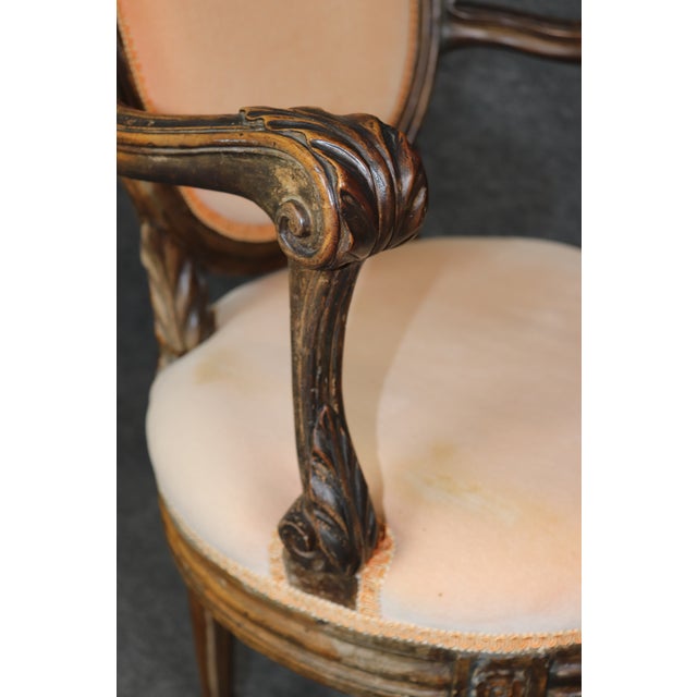 Pair of 18th C. French Louis XVI Carved Upholstered Armchairs For Sale - Image 14 of 15