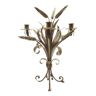 Vintage Italiante Tole Ware Wheat 4 Arm Candelabra 17” X 12” For Sale