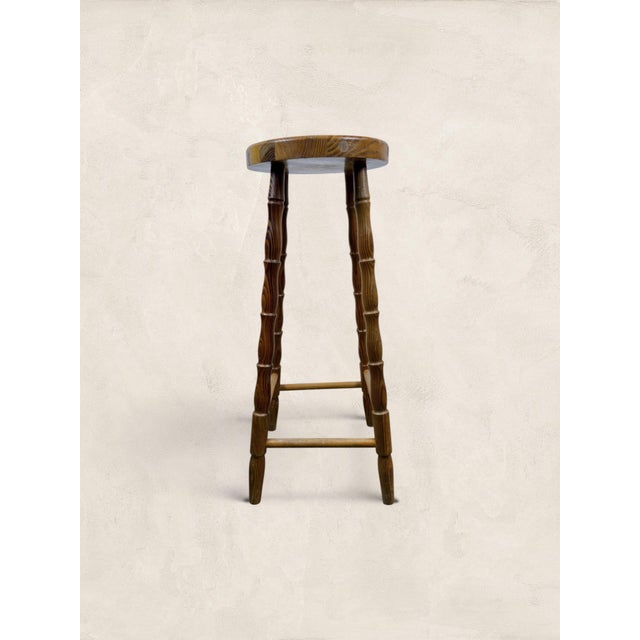 1970s Vintage English Turned Leg Wooden Round Stool For Sale - Image 5 of 8