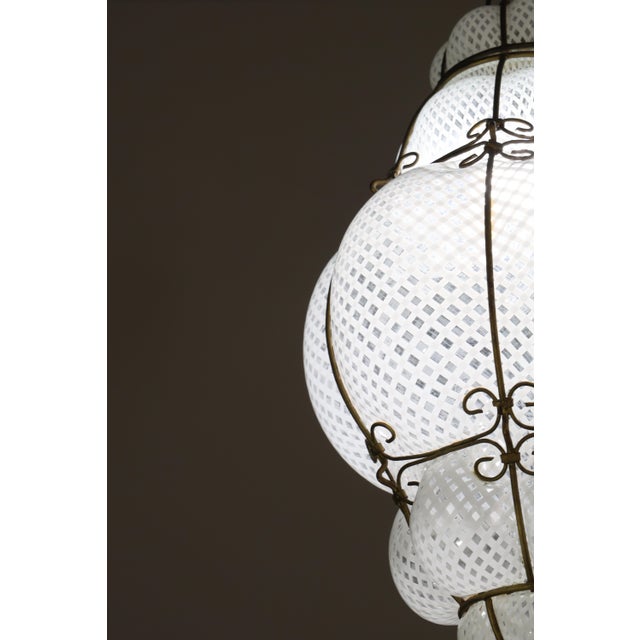 Amazing Large Venetian Lantern in Murano Reticello Glass, 1940s For Sale - Image 10 of 13