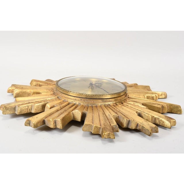 Vintage Hollywood Regency Sunburst Wall Clock with Kienzle Movement from Electrica, Germany, 1960s For Sale - Image 4 of 8