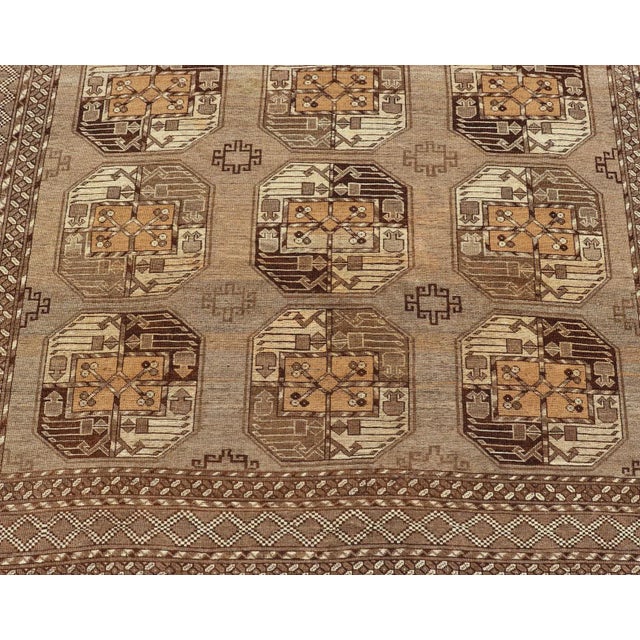 Mid 20th Century Hand-Knotted Vintage Ersari Rug With Gul Design in Brown, Ivory & Almond For Sale - Image 9 of 13