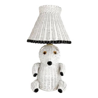 Midcentury Wicker Teddy Bear Lamp & Shade For Sale