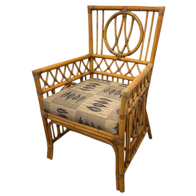 Wood Palecek Rattan Armchair With Custom Leaf Upholstery, Campaign, Coastal, Boho For Sale - Image 7 of 12