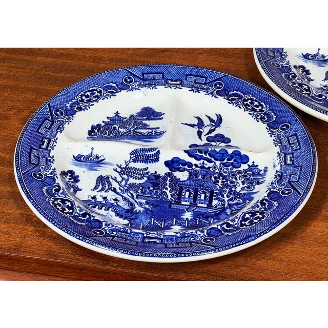 Vintage Blue Willow English Ceramic Divided Dinner Plates - Set of 6 For Sale In Providence - Image 6 of 9