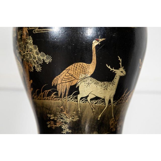 Metal Large English Chinoiserie Papier-Mâché Table Lamps, 1950, Set of 2 For Sale - Image 7 of 16