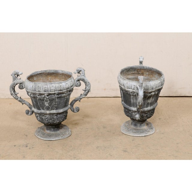18th Century French Pair Lead Urn Planters For Sale - Image 11 of 12