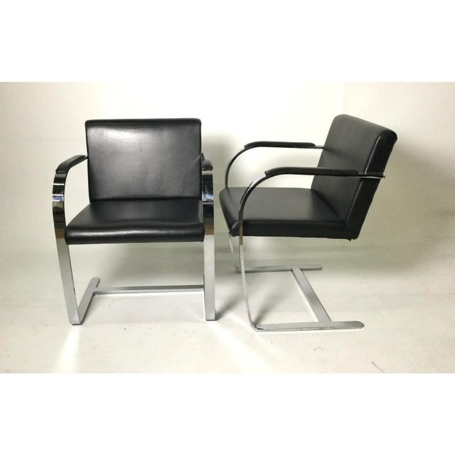 Pair of Mies Van Der Rohe Brno Style Flat Bar Chair in Black Leather, 1990s For Sale In New York - Image 6 of 8