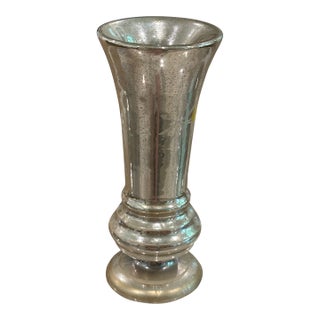 Antique 19th Century Bohemian Hand-Painted Floral Mercury Glass Vase For Sale