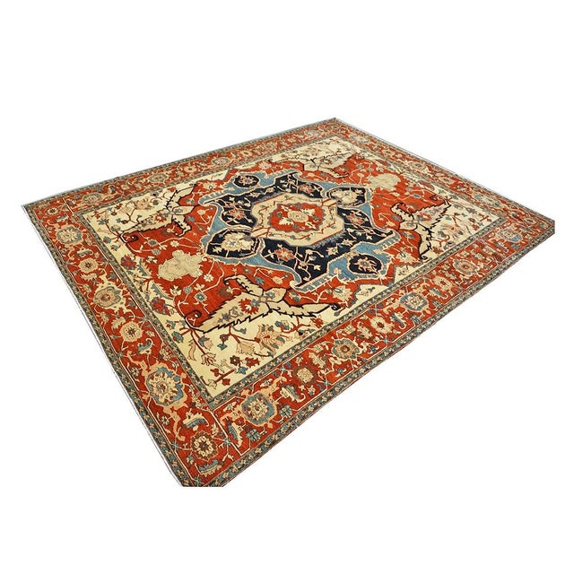 Persian Serapi Recreation Wool 8x11 Rust, Ivory, & Blue Handmade Area Rug #1141242 For Sale - Image 4 of 12