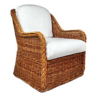 Vintage Wicker Work Style Wicker Rattan Lounge Chair For Sale