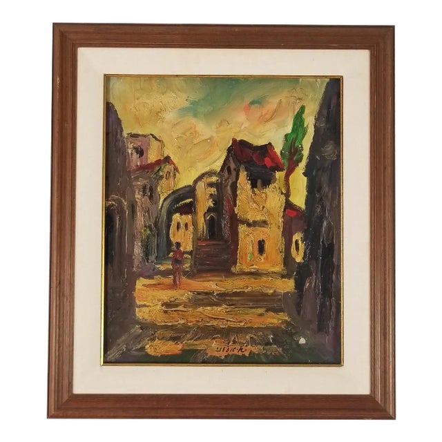 1970s Abstract Cityscape Impasto Texture Art Painting For Sale