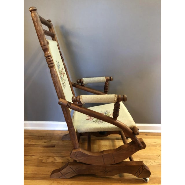 Antique American Needlepoint Platform Rocking Chair Chairish