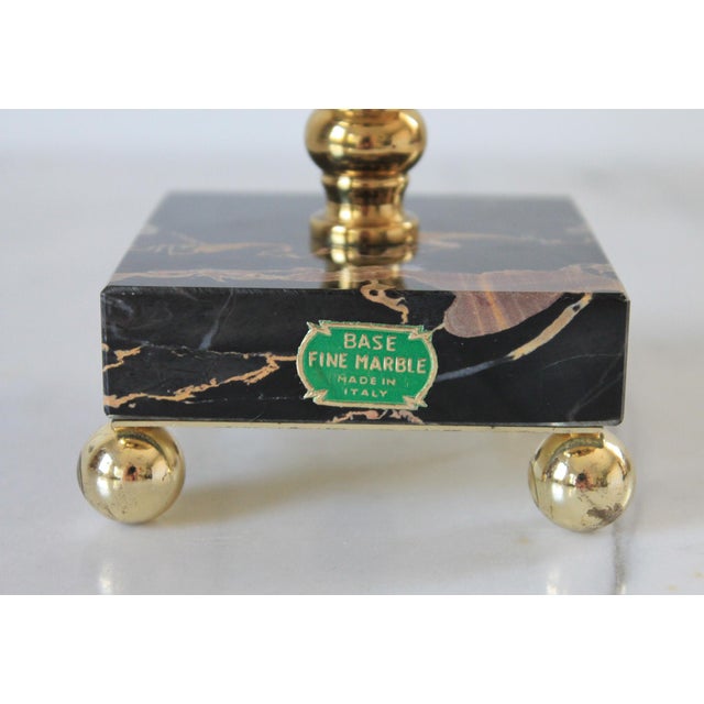 Vintage Brass Bowl on a Italian Fine Marble Pedestal Base. For Sale - Image 4 of 8