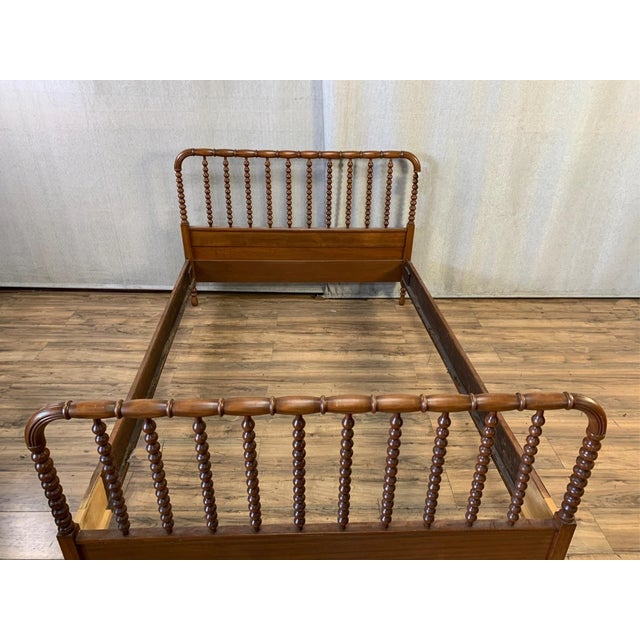 French Antique Jenny Lind Spool Bobbin Full Bed Frame Brown Headboard For Sale - Image 3 of 4
